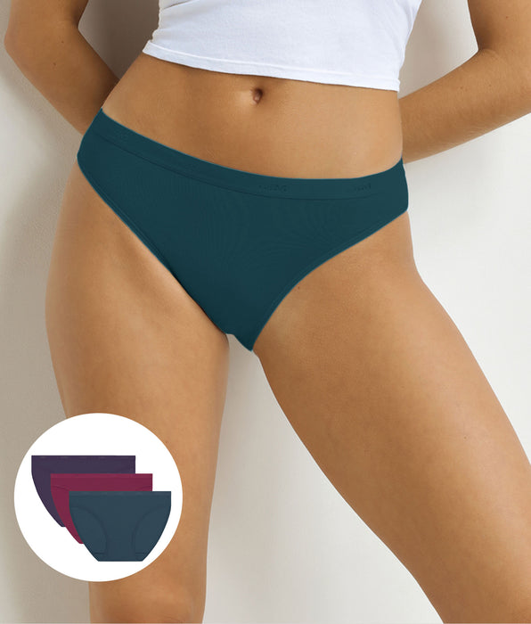 DIM Pack de 3 braguitas de mujer moradas, rojas y verdes Les Pockets Ecodim
