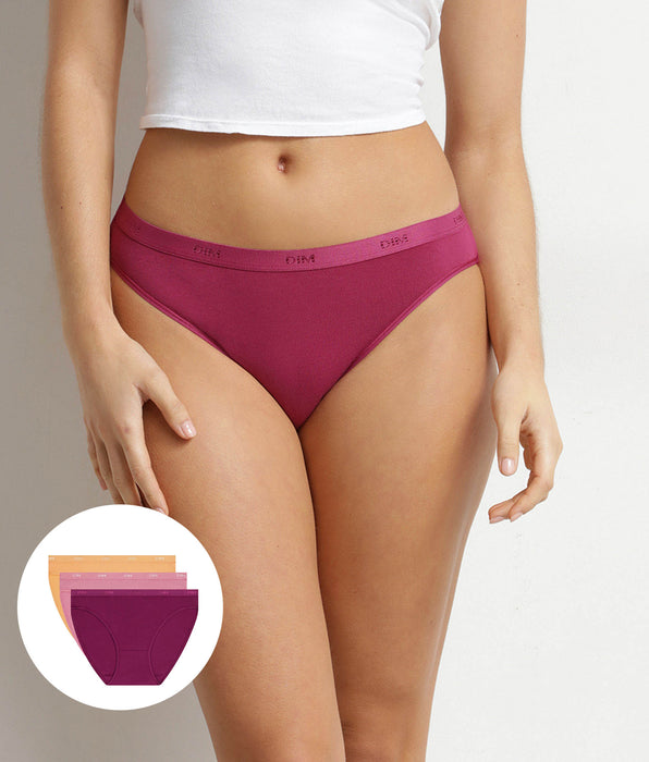 DIM Pack de 3 braguitas de mujer de algodón elástico Rose Orange Les Pockets Ecodim