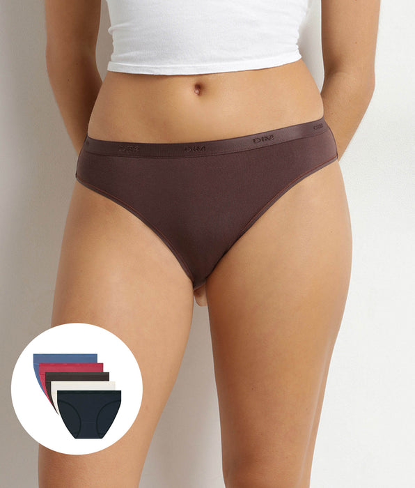 DIM Pack de 5 braguitas de mujer de algodón elástico Rojo Les Pockets Ecodim