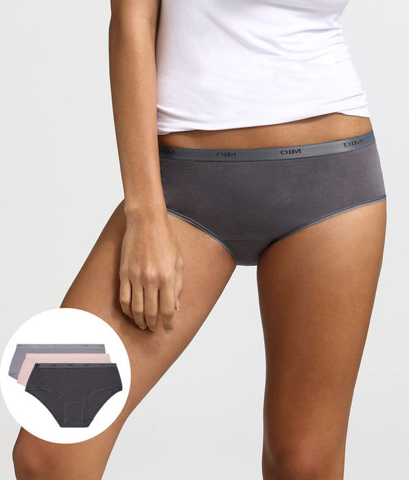 DIM Pack de 3 culottes de algodón rosa, gris y taupe Les Pockets EcoDIM