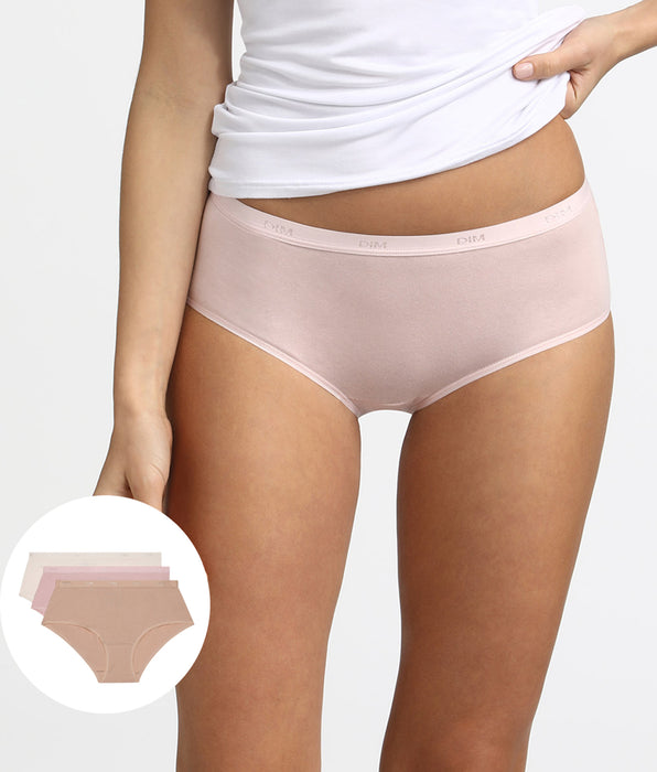 DIM Pack de 3 culottes de color visón/rosa/nácar Les Pockets de algodón
