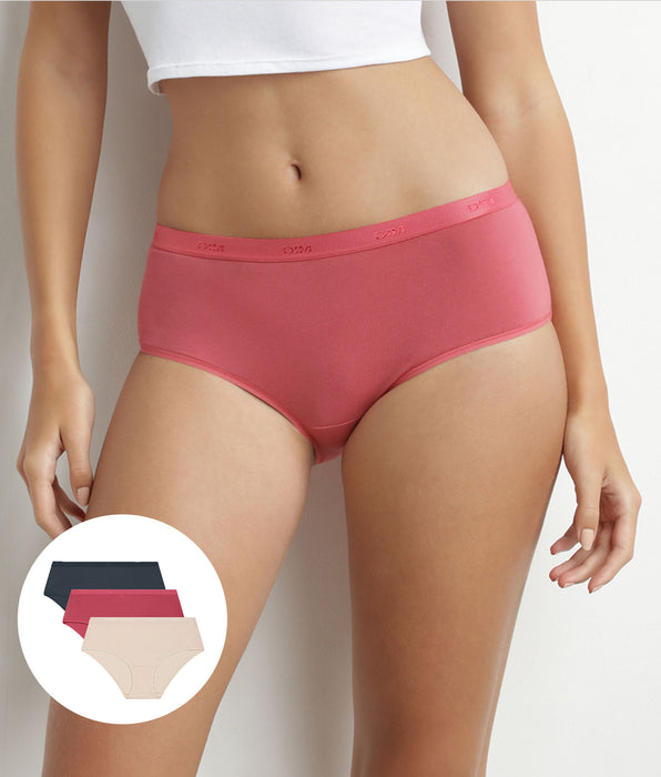 DIM Pack de 3 culottes para mujer de algodón elástico Beige Rosa Gris Les Pockets Ecodim
