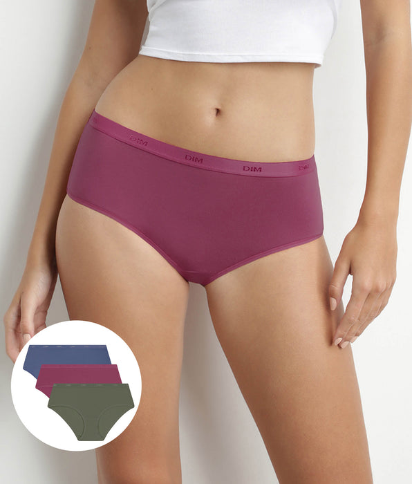 DIM Pack de 3 culottes para mujer de algodón elástico Rojo Verde Les Pockets Ecodim