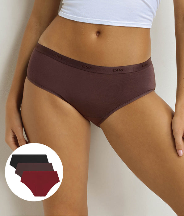 DIM Pack de 3 calzoncillos para mujer Cocoa, Rojo, Negro Les Pockets Ecodim