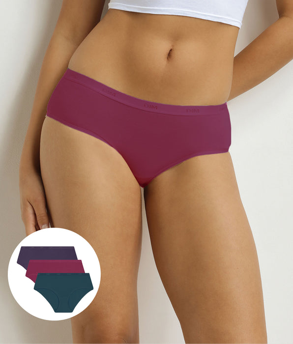 DIM Pack de 3 calzoncillos para mujer Violeta, Rojo, Verde Les Bolsillos Ecodim