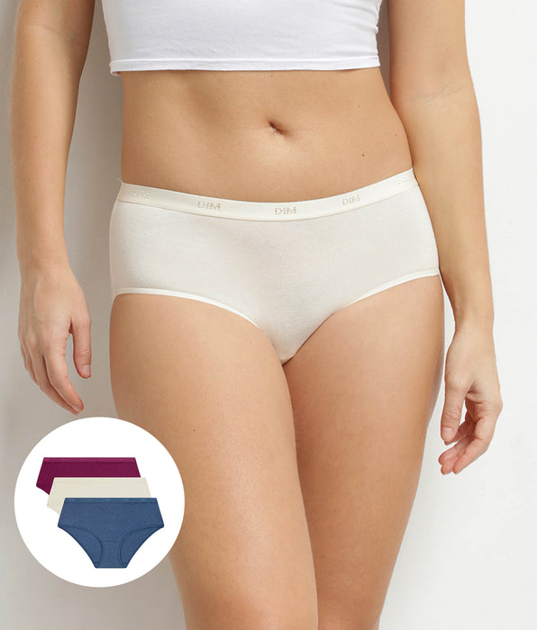 DIM Pack de 3 bóxers de mujer de algodón elástico Azul Rojo Les Pockets Ecodim