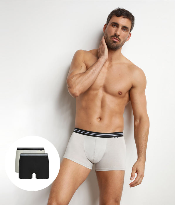 DIM Pack de 2 bóxers de algodón elástico para hombre Negro Gris EcoDim