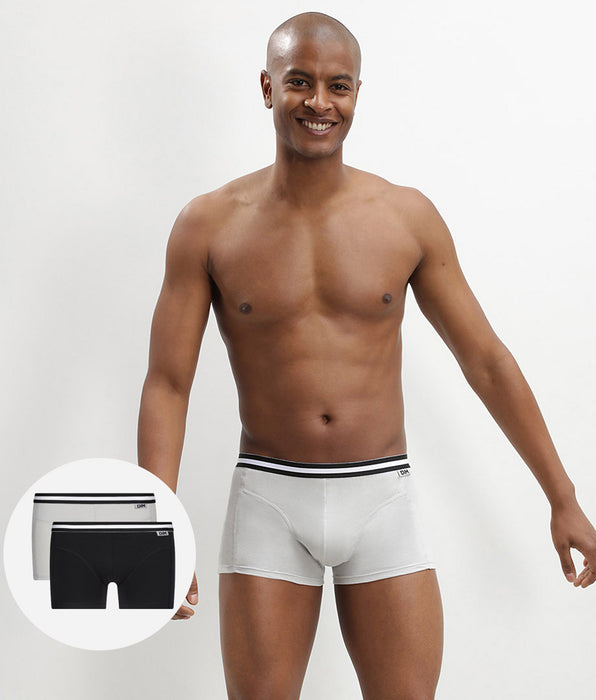 DIM Pack de 2 bóxers de algodón elástico para hombre Negro Gris EcoDim