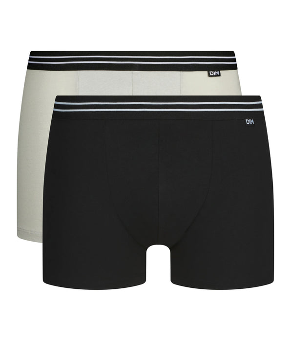 DIM Pack de 2 bóxers de algodón elástico para hombre Negro Gris EcoDim