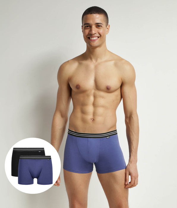 DIM Pack de 2 bóxers de hombre de algodón elástico azul y negro EcoDim
