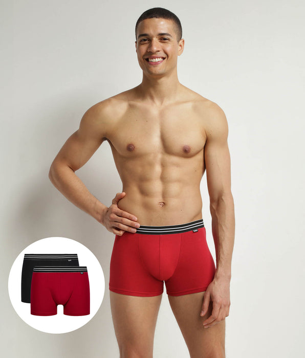 DIM Pack de 2 bóxers de hombre de algodón elástico rojo y negro EcoDim