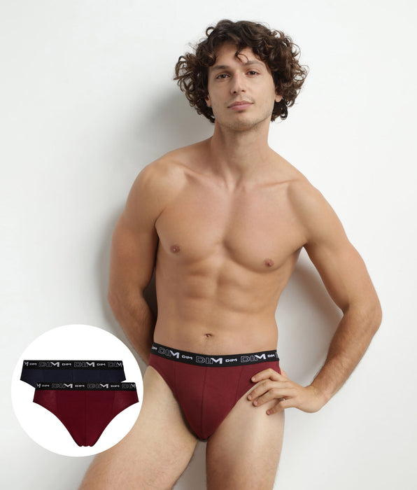 DIM Pack de 2 calzoncillos de hombre azul rojo con cintura de contraste de algodón elástico Dim
