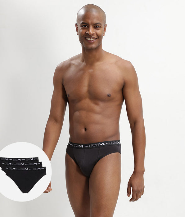 DIM Pack de 3 slips negros para hombre de algodón elástico