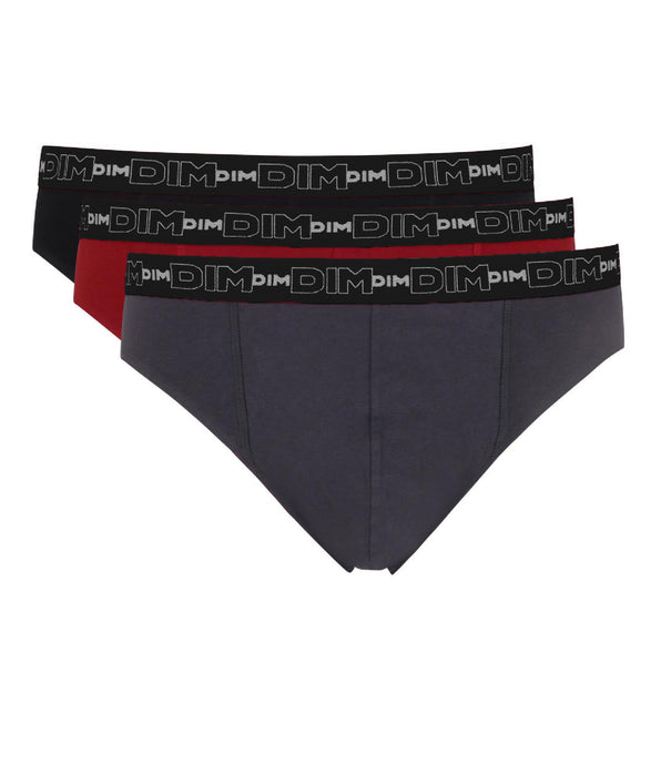 DIM Pack de 3 slips gris, rojo chile y negro Coton Stretch