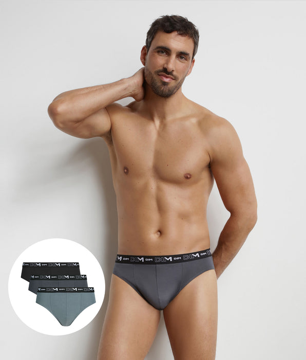 DIM Pack de 3 slips para hombre Negro Gris Dim Algodón Elástico
