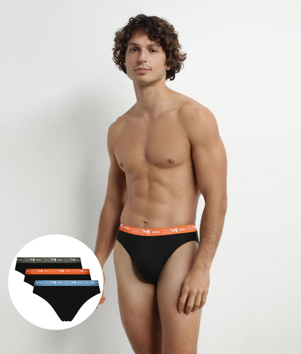 DIM Pack de 3 calzoncillos para hombre de algodón elástico Dim Negro Naranja Verde