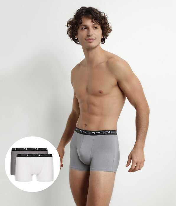 DIM Pack de 2 Boxers Hombre Blanco Gris Contraste Cintura Dim Algodón Stretch