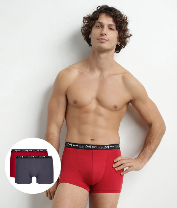 DIM Pack de 2 bóxers para hombre de color gris rojizo con cintura en contraste de algodón elástico Dim