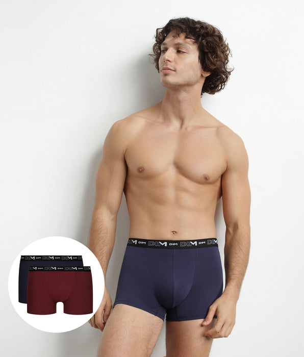 DIM Pack de 2 bóxers de hombre rojo azul con cintura en contraste Algodón elástico Dim