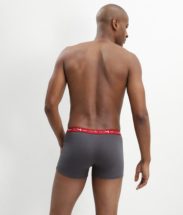 DIM Pack de 3 bóxers gris, rojo y negro de algodón elástico Coton Stretch