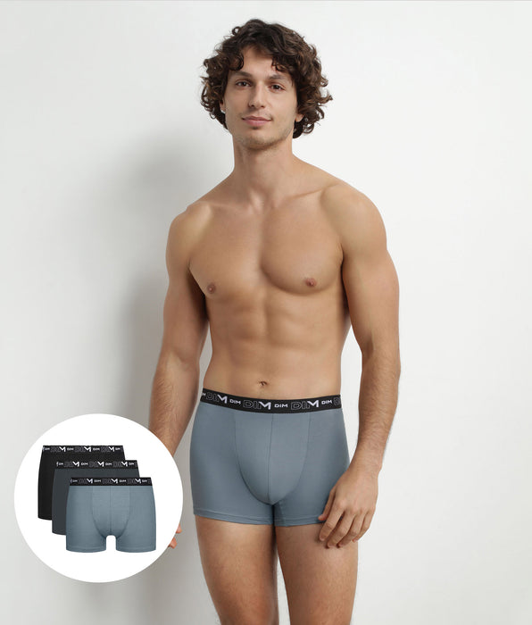 DIM Pack de 3 Boxers Gris Negro Hombre con Cintura en Contraste Algodón Stretch Dim
