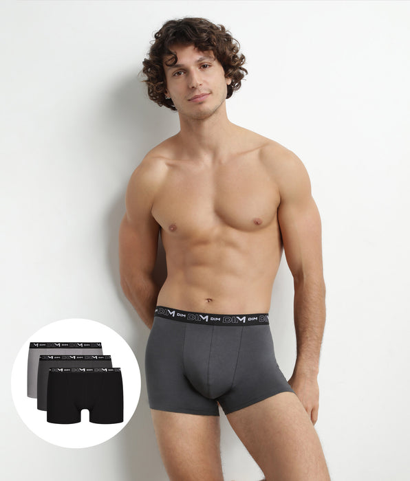DIM Pack de 3 calzoncillos bóxer de algodón para hombre Negro Gris Dim Algodón Stretch