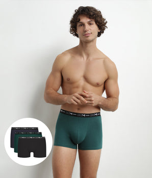 Pack de 3 Boxers de algodón para hombre Verde Azul Dim Algodón Stretch