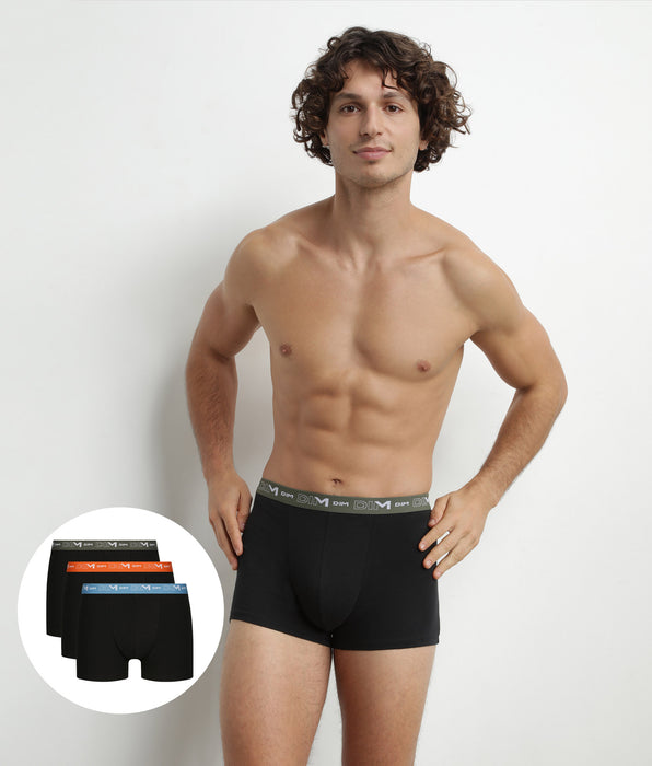 DIM Pack de 3 calzoncillos bóxer de algodón elástico azul naranja para hombre