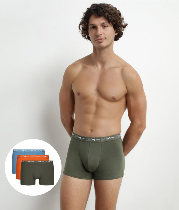 DIM Pack de 3 calzoncillos bóxer de algodón elástico naranja verde para hombre