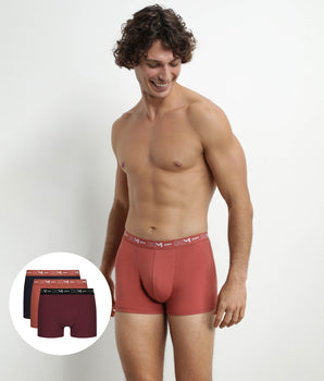 Pack de 3 calzoncillos bóxer de algodón elástico para hombre, color negro terracota Chiné Dim