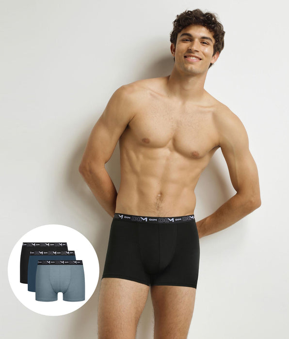 DIM Juego de 3 calzoncillos bóxer de algodón elástico para hombre, negro, verde granito