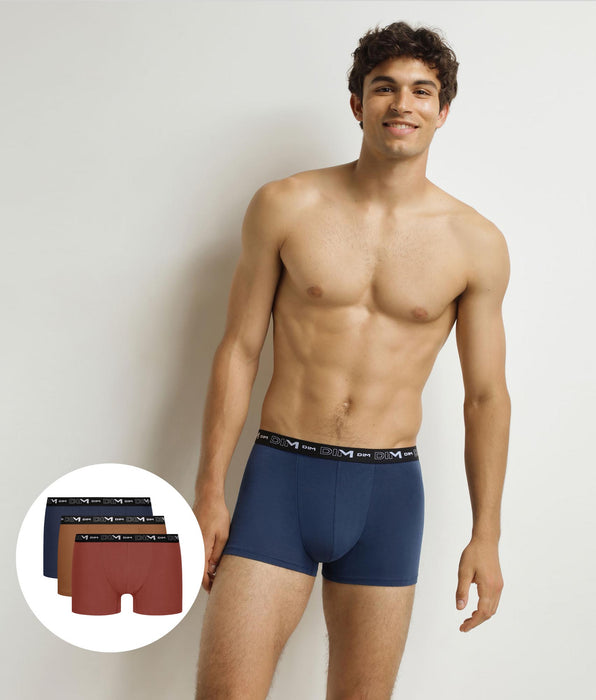 DIM Pack de 3 calzoncillos bóxer de algodón elástico Nocturne Ocre Coral para hombre
