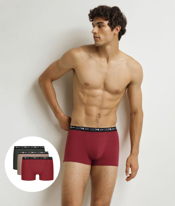 DIM Pack de 3 calzoncillos bóxer para hombre Verde Beige Rojo Algodón Stretch