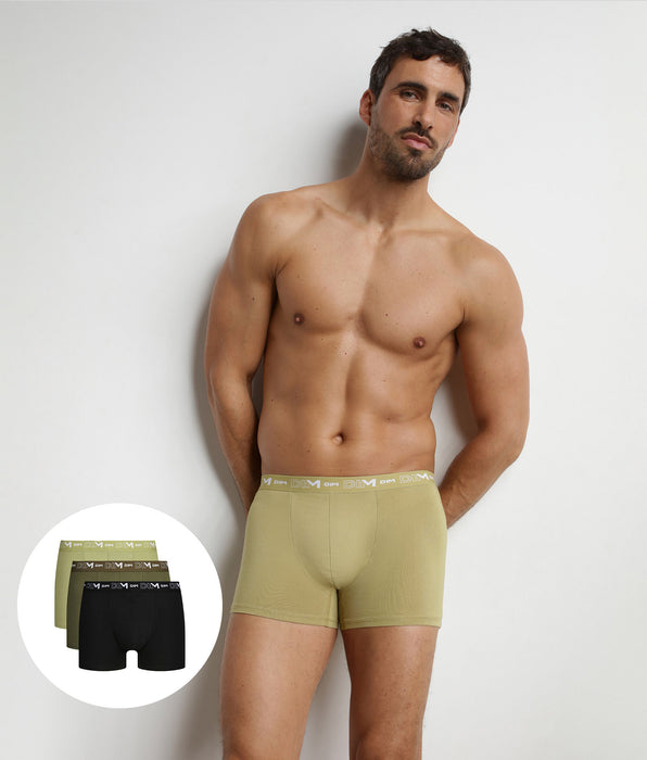 DIM Pack de 3 bóxers para hombre Negro Arena cinturilla en contraste Dim Coton Stretch