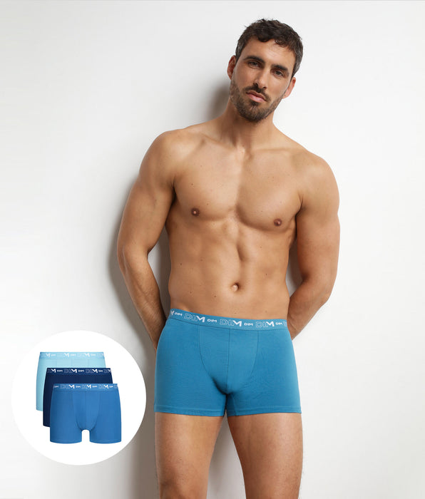DIM Pack de 3 bóxers para hombre Azules con cintura en contraste Dim Coton Stretch