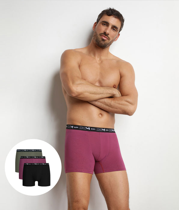 DIM Pack de 3 bóxers para hombre Mauve Eclipse Dim Coton Stretch
