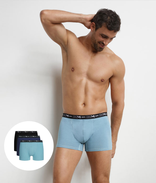 DIM Pack de 3 bóxers para hombre Intemporel Azul cielo Dim Coton Stretch