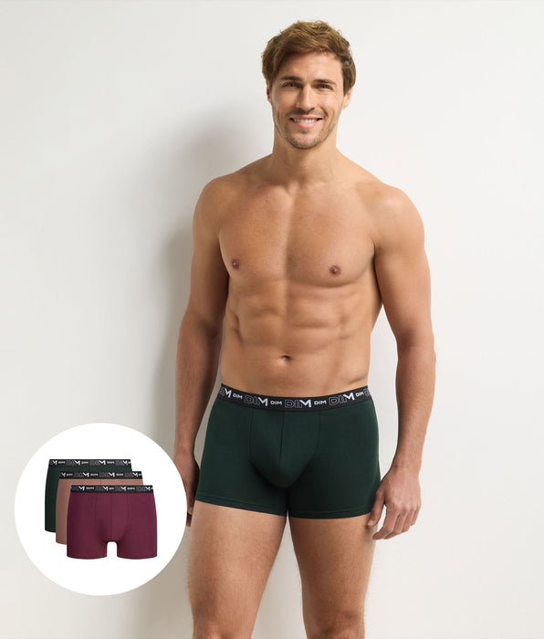 DIM Lote de 3 bóxers para hombre verde oscuro, caramelo, higo Coton Stretch