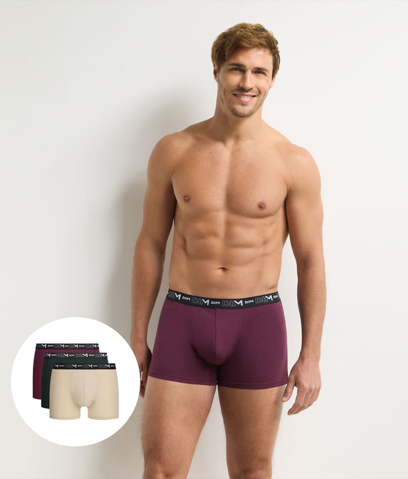 DIM Lote de 3 bóxers de hombre higo, verde oscuro y crudo Algodón Stretch
