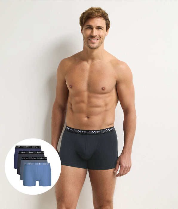 DIM Pack de 4 bóxers para hombre gris, gris oscuro, azul, azul oscuro de algodón elástico