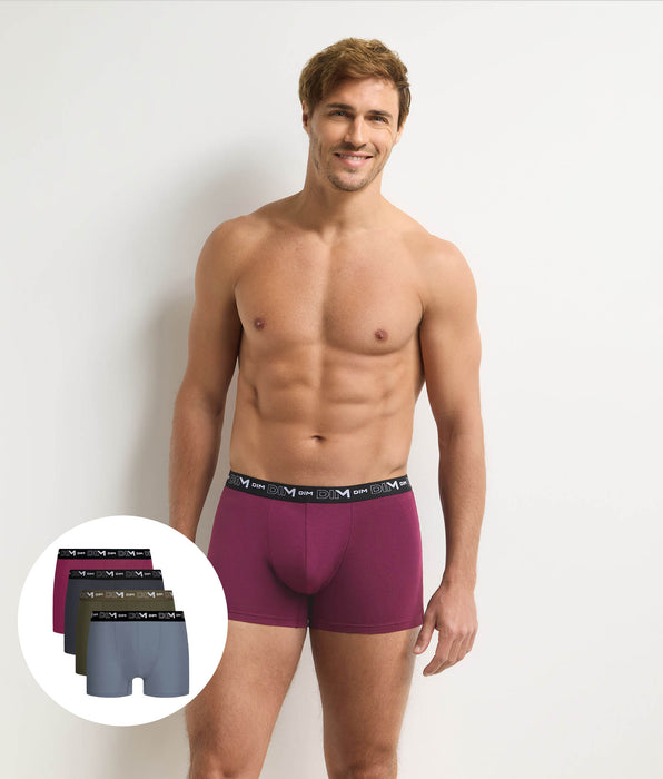 DIM Pack de 4 bóxers de hombre en gris oscuro, caqui, rojo, gris de Algodón Stretch