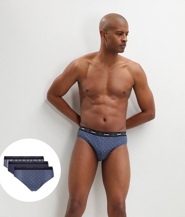 DIM Juego de 3 calzoncillos tipo slip en algodón con estampado de cruces Azul Dim Coton Print
