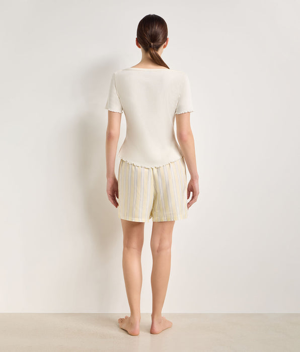 DIM Short de pijama de twill a rayas amarillo pálido Slow Days Fresh Vibes