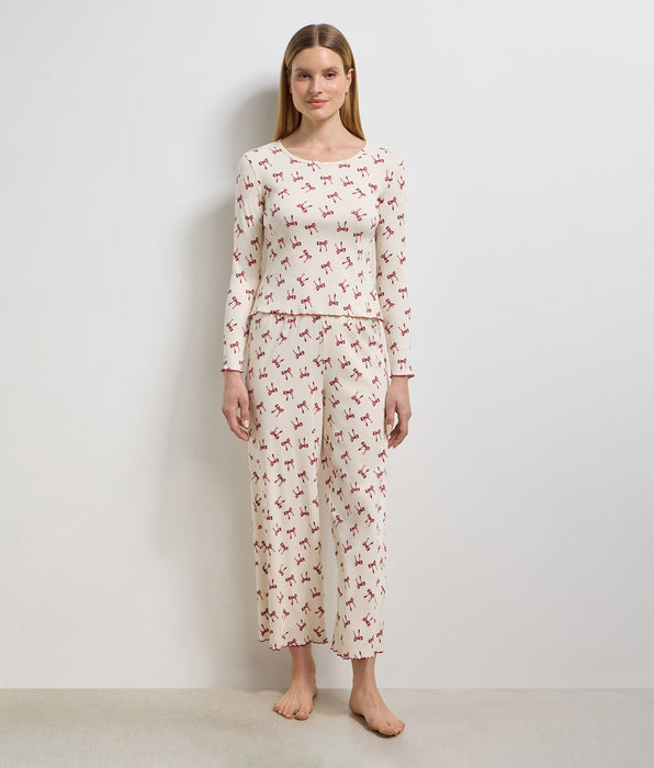 DIM Pantalon largo de mujer de algodon acanalado marfil nacarado Cozy Christmas