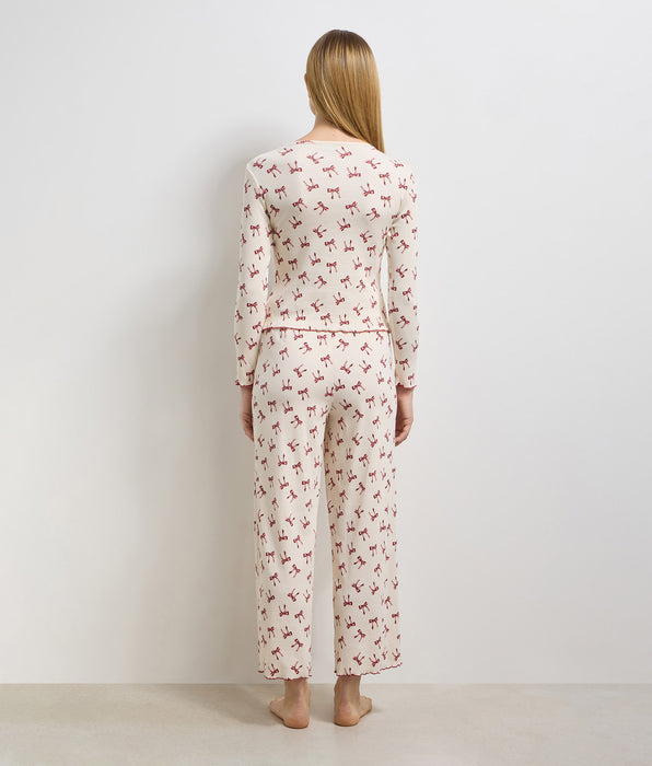 DIM Pantalon largo de mujer de algodon acanalado marfil nacarado Cozy Christmas