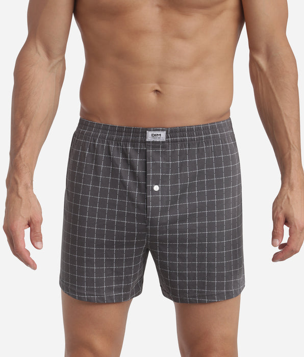 DIM Caleçon homme Anthracite à carreaux Dim Coton
