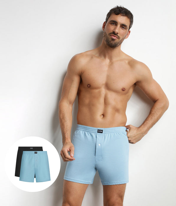 DIM Pack de 2 calzoncillos para hombre de algodón negro y azul Dim