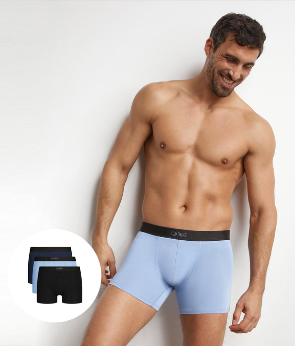 DIM Pack de 3 bóxers de algodón para hombre Negro Azul Pur Confort