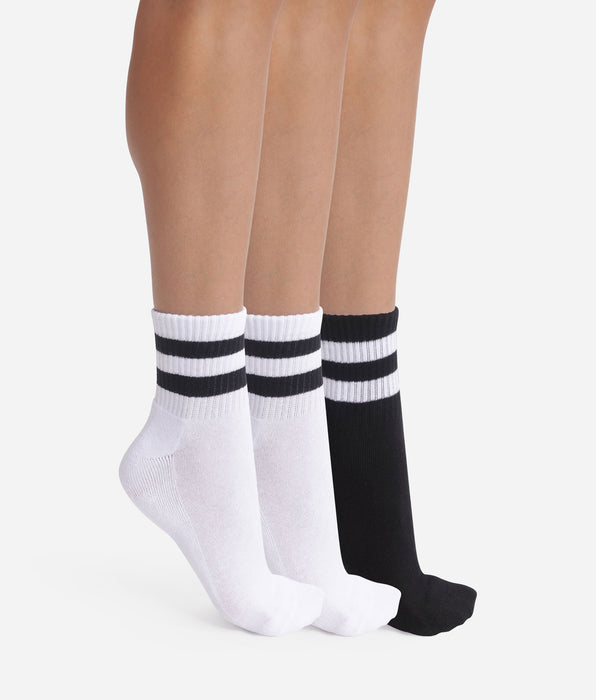 DIM Pack de 3 pares de calcetines para mujer Blanco Negro EcoDim Sport