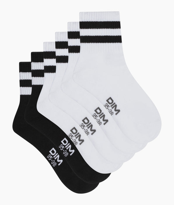DIM Pack de 3 pares de calcetines para mujer Blanco Negro EcoDim Sport